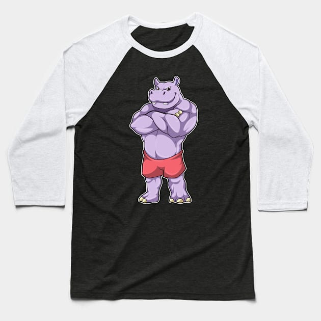 Hippo as Bodybuilder extreme Baseball T-Shirt by Markus Schnabel